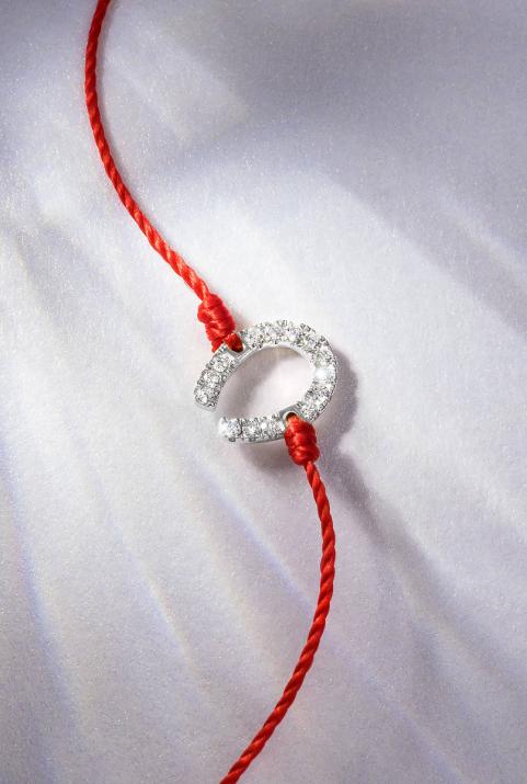String bracelet with diamond-paved horseshoe in white gold - Redline - 0++