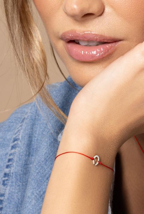 String bracelet with diamond-paved horseshoe in white gold - Redline - 0++