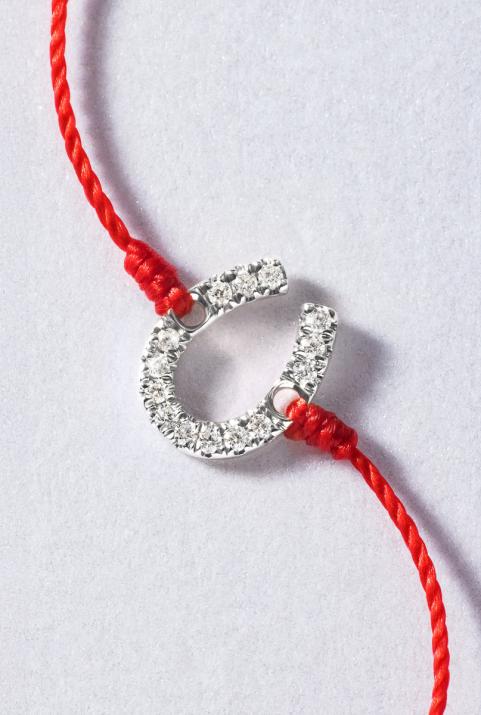 String bracelet with diamond-paved horseshoe in white gold - Redline - 0++