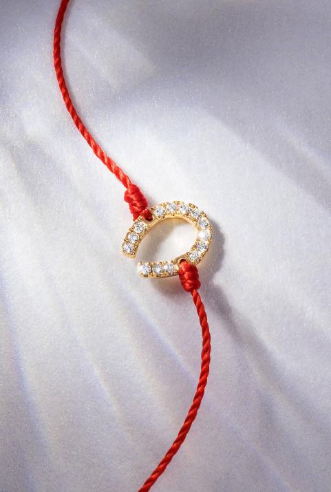 String bracelet with diamond-paved horseshoe in rose gold - Redline - 0++