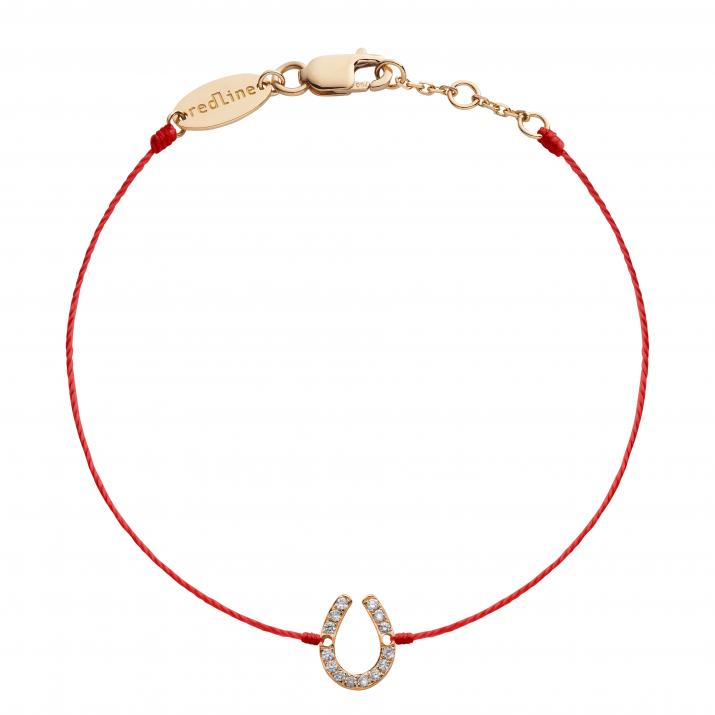 String bracelet with diamond-paved horseshoe in rose gold - Redline - 0++
