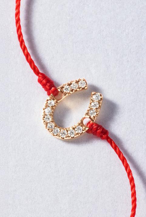 String bracelet with diamond-paved horseshoe in rose gold - Redline - 0++