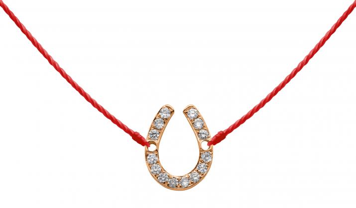 String necklace with diamond-paved horseshoe in rose gold - Redline - 0++