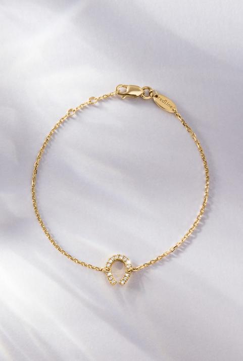 Yellow gold chain bracelet with diamond-paved horseshoe - Redline - 0++