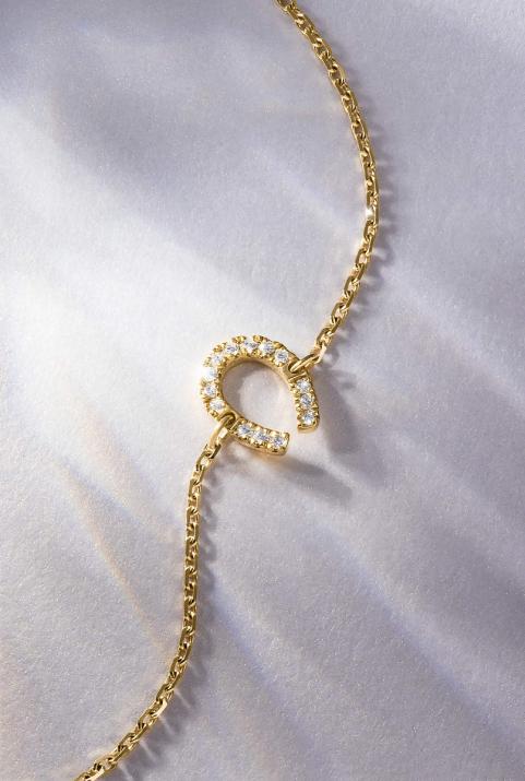 Yellow gold chain bracelet with diamond-paved horseshoe - Redline - 0++