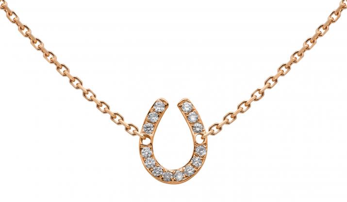 Rose gold chain necklace with diamond-paved horseshoe - Redline