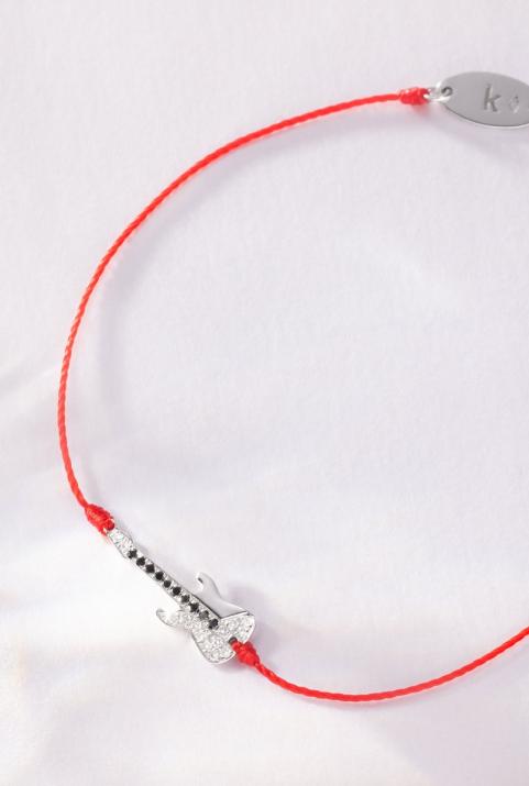 String bracelet with black and white diamond-paved guitar in white gold - Redline - 0++
