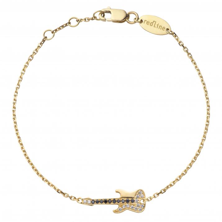 Yellow gold chain bracelet with black and white diamond-paved guitar - Redline