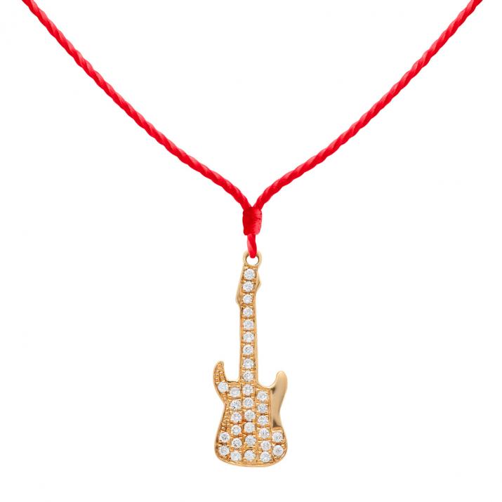 String necklace with diamond-paved guitar in yellow gold - Redline - 0++