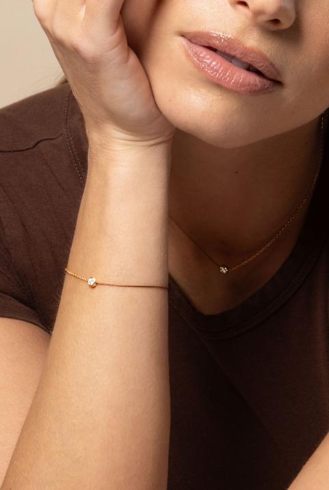 String and chain bracelet with 0.1ct diamond in rose gold bezel setting - Redline - 0++