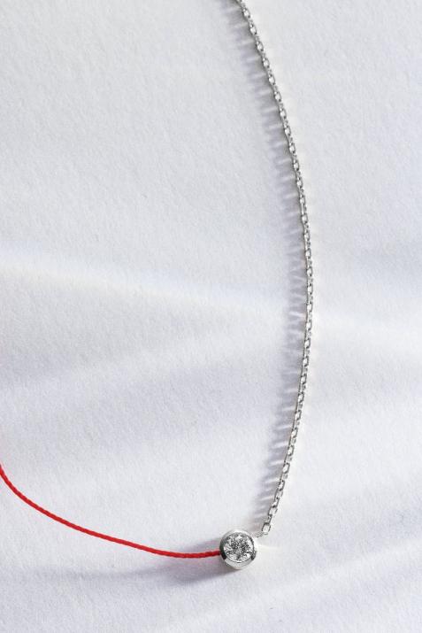 String and chain necklace with 0.2ct diamond in white gold bezel setting - Redline - 0++