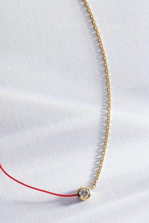 String and chain necklace with 0.2ct diamond in yellow gold bezel setting - Redline - 0++