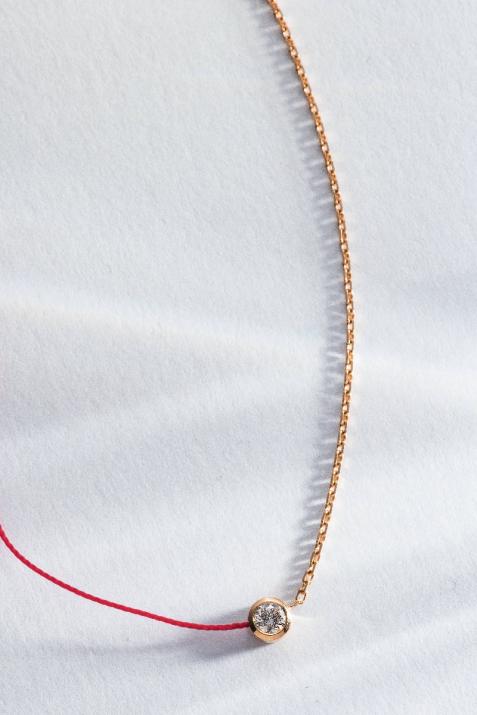 String and chain necklace with 0.2ct diamond in rose gold bezel setting - Redline - 0++