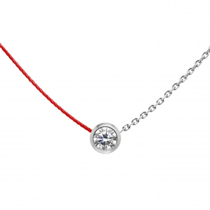 String and chain necklace with 0.2ct diamond in white gold bezel setting - Redline - 0++
