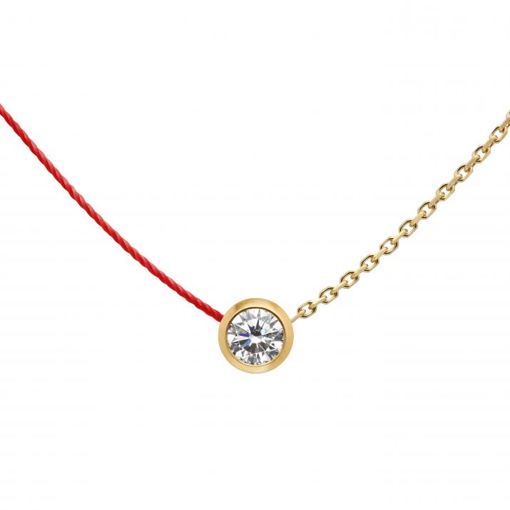 String and chain necklace with 0.2ct diamond in yellow gold bezel setting - Redline - 0++