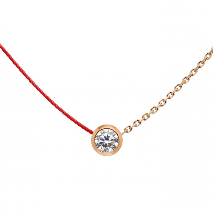 String and chain necklace with 0.2ct diamond in rose gold bezel setting - Redline - 0++