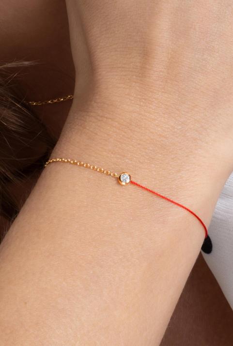 String and chain bracelet with 0.1ct diamond in rose gold bezel setting - Redline - 0++