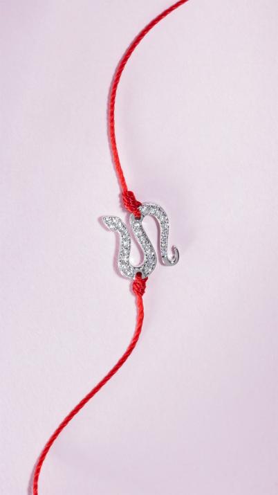 String bracelet with diamond-paved snake in white gold - Redline - 0++
