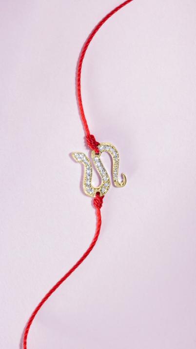 String bracelet with diamond-paved snake in yellow gold - Redline - 0++