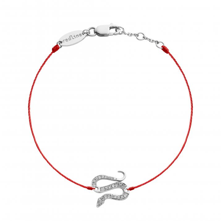 String bracelet with diamond-paved snake in white gold - Redline - 0++