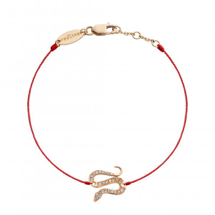 String bracelet with diamond-paved snake in rose gold - Redline - 0++