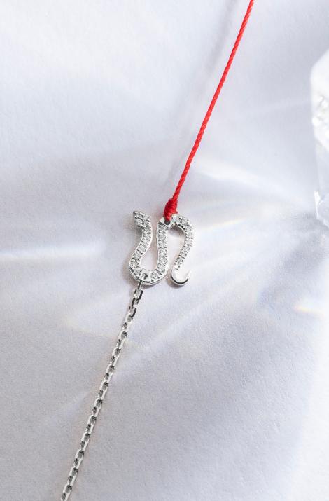 String and chain bracelet with diamond-paved snake in white gold - Redline - 0++