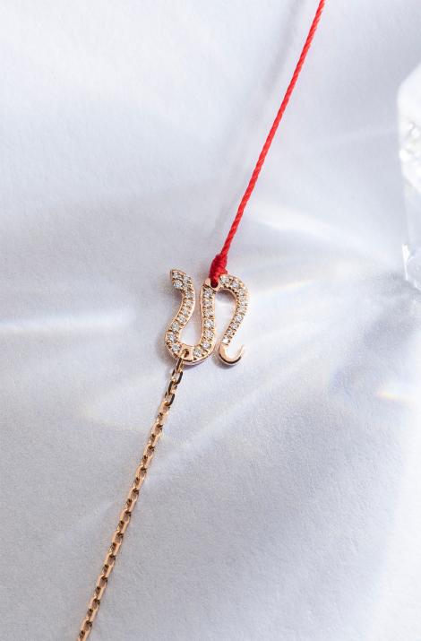 String and chain bracelet with diamond-paved snake in rose gold - Redline - 0++