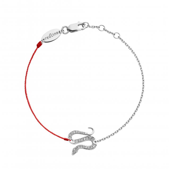 String and chain bracelet with diamond-paved snake in white gold - Redline - 0++