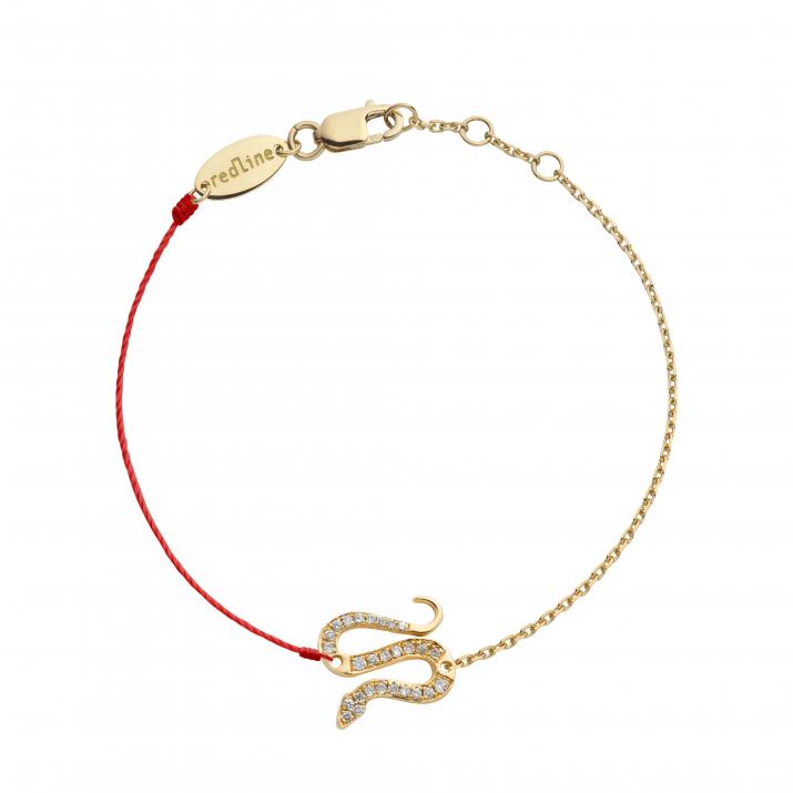 String and chain bracelet with diamond-paved snake in yellow gold - Redline - 0++