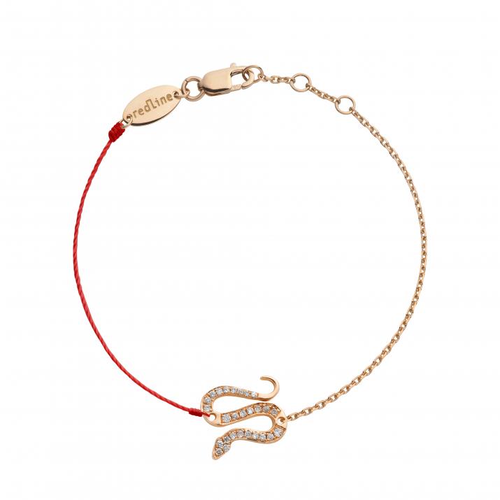 String and chain bracelet with diamond-paved snake in rose gold - Redline - 0++