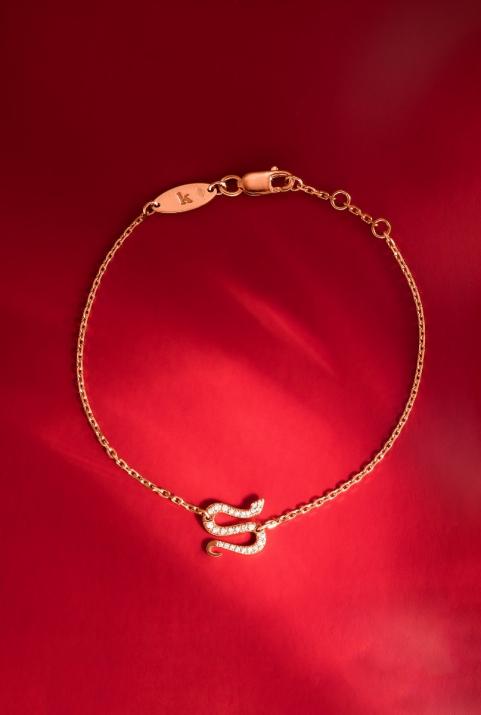 Rose gold chain bracelet with diamond-paved snake - Redline - 0++