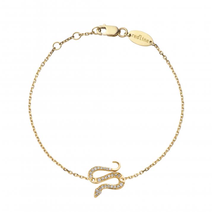 Yellow gold chain bracelet with diamond-paved snake - Redline - 0++