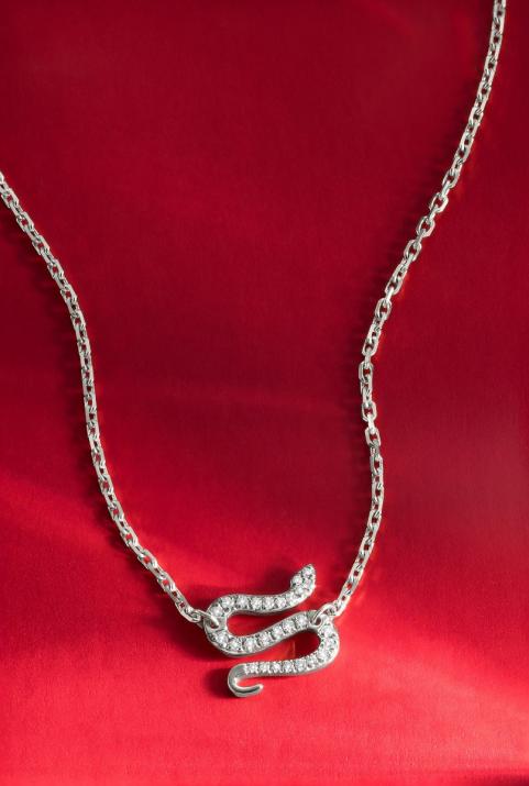White gold chain necklace with diamond-paved snake - Redline - 0++