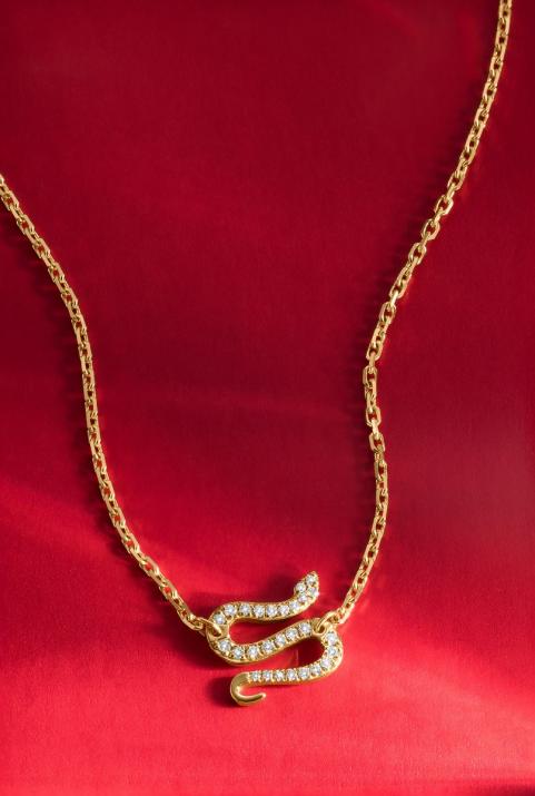 Yellow gold chain necklace with diamond-paved snake - Redline - 0++