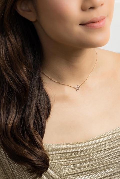 Rose gold chain necklace with diamond-paved snake - Redline - 0++