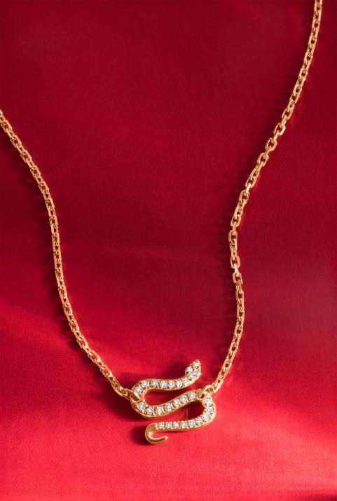 Rose gold chain necklace with diamond-paved snake - Redline - 0++