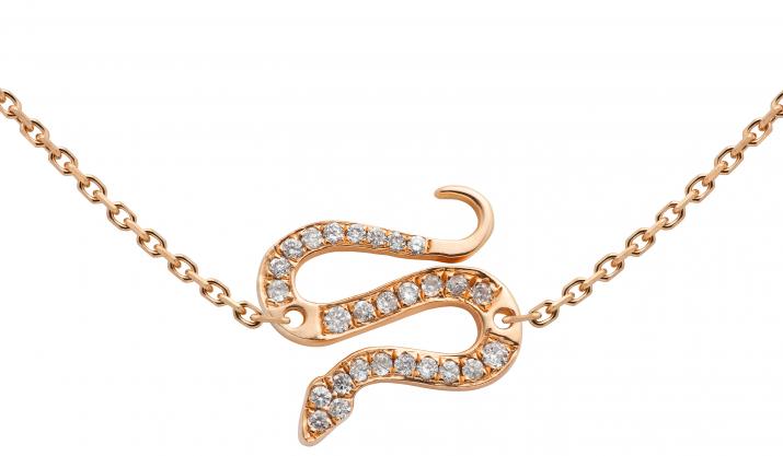 Rose gold chain necklace with diamond-paved snake - Redline - 0++