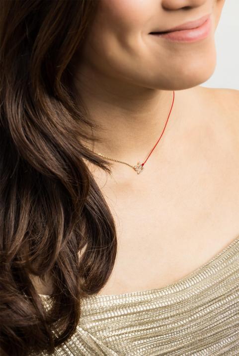 String and chain necklace with diamond-paved snake in rose gold - Redline - 0++