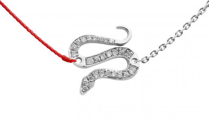 String and chain necklace with diamond-paved snake in white gold - Redline - 0++