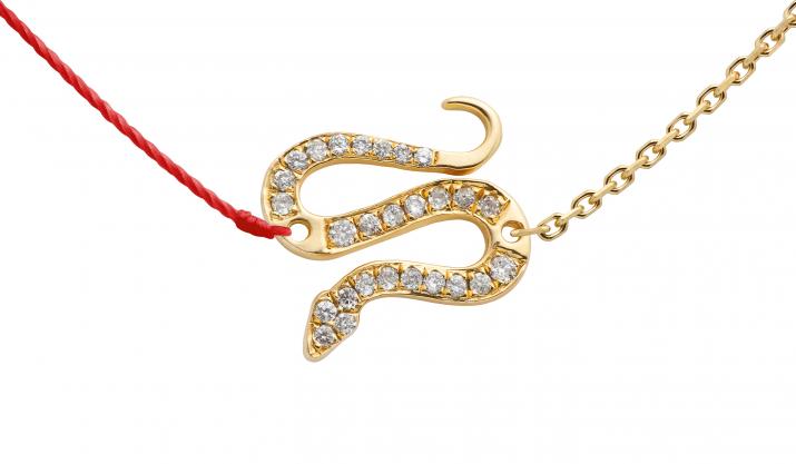String and chain necklace with diamond-paved snake in yellow gold - Redline - 0++