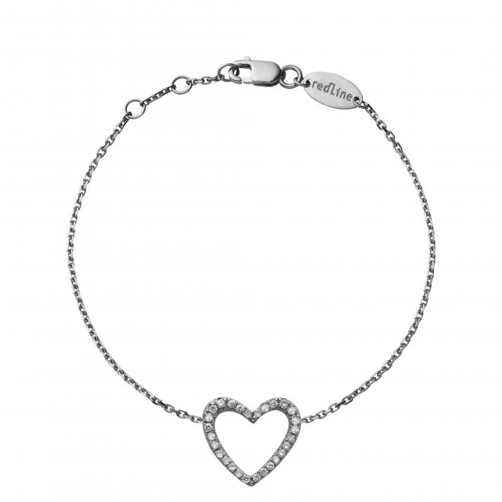 Black gold chain bracelet with diamond-paved heart - Redline