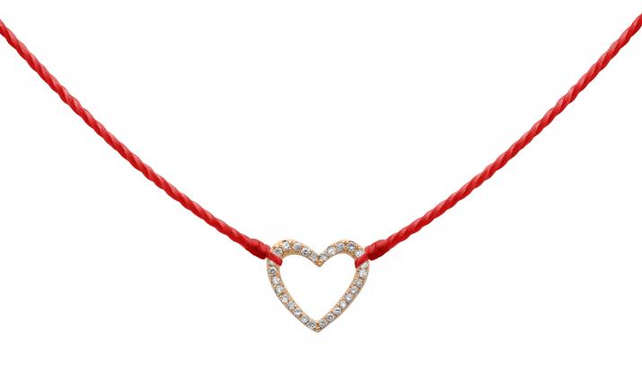String necklace with diamond-paved heart in rose gold - Redline