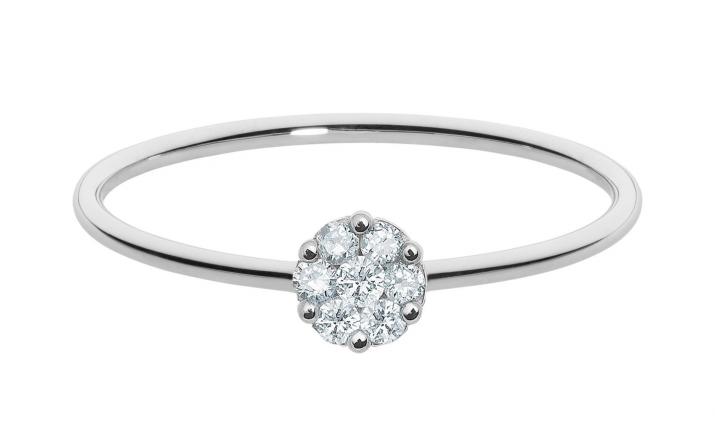 Ring with 0.10ct Round Diamond in White Gold Cluster Setting - Redline - 0++