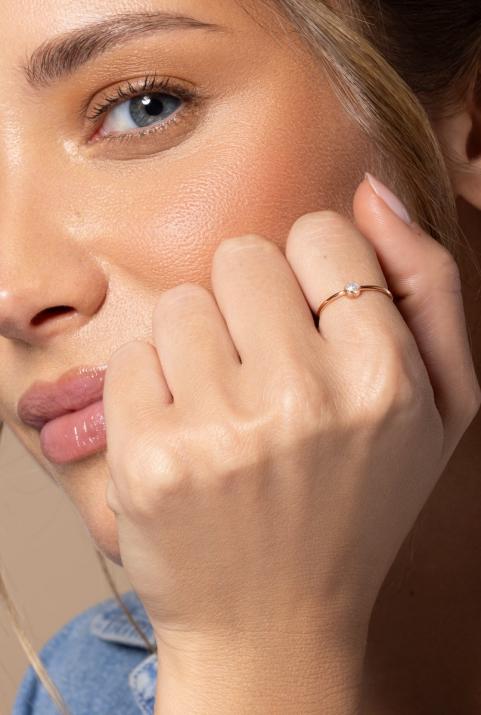 Bangle Ring with 0.10ct Round Diamond in Rose Gold Bezel Setting - Redline - 0++