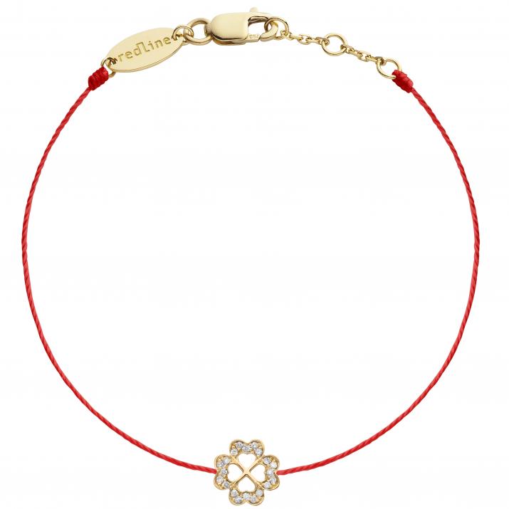 String bracelet with diamond-paved 4-leaf clover in yellow gold - Redline