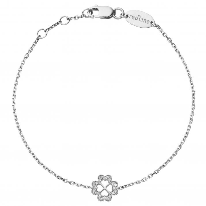 White gold chain bracelet with diamond-paved 4-leaf clover - Redline