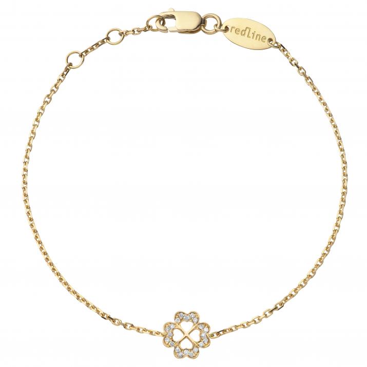 Yellow gold chain bracelet with diamond-paved 4-leaf clover - Redline