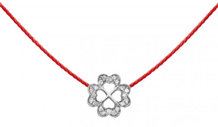 String necklace with diamond-paved 4-leaf clover in white gold - Redline