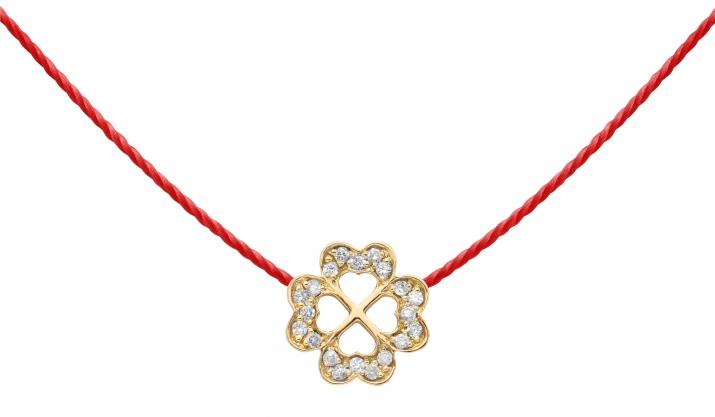 String necklace with diamond-paved 4-leaf clover in yellow gold - Redline