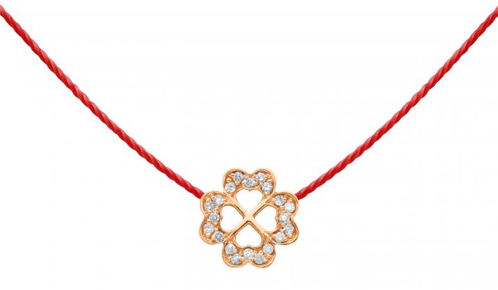 String necklace with diamond-paved 4-leaf clover in rose gold - Redline